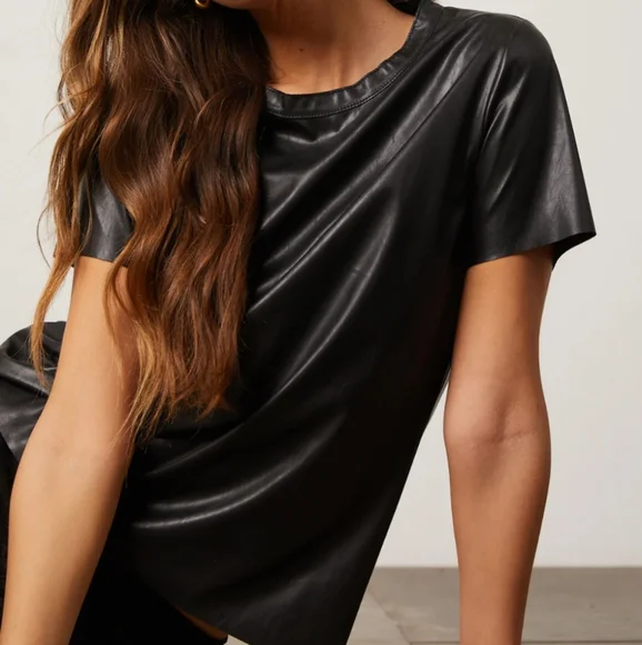 Bailey/44 Black Faux Leather Top Large - Picture 1 of 6